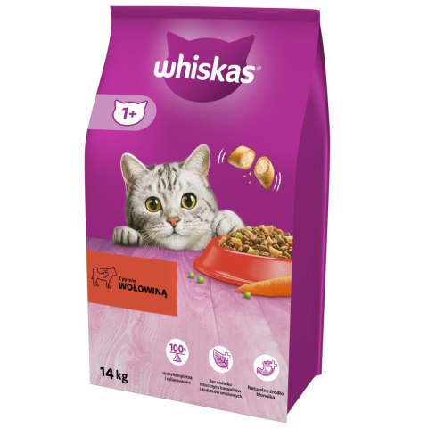 Whiskas WHISKAS Karma Sucha Dla Kota 1+ Z Wołowiną 14kg
