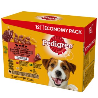Pedigree Pedigree Mokra Karma Dla Dorosłych Psów W Galaretce Z Wołowiną, Z Kurczakiem, Z Jagnięciną, Z Drobiem 12x100g