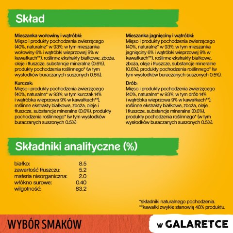 Pedigree Pedigree Mokra Karma Dla Dorosłych Psów W Galaretce Z Wołowiną, Z Kurczakiem, Z Jagnięciną, Z Drobiem 12x100g