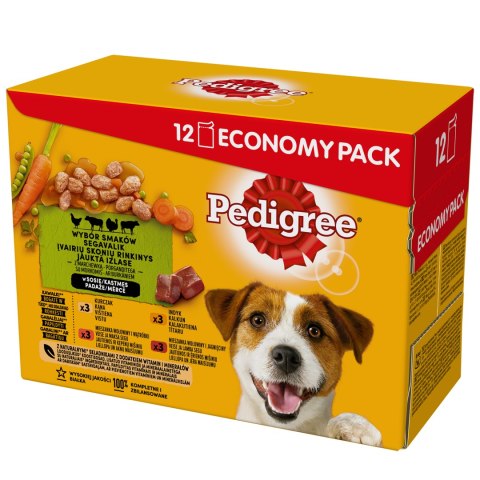 Pedigree Pedigree Mokra Karma Dla Dorosłych Psów W Sosie Z Kurczakiem, Z Wołowiną, Z Indykiem, Z Jagnięciną 12x100g