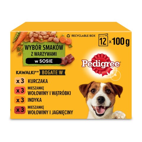 Pedigree Pedigree Mokra Karma Dla Dorosłych Psów W Sosie Z Kurczakiem, Z Wołowiną, Z Indykiem, Z Jagnięciną 12x100g