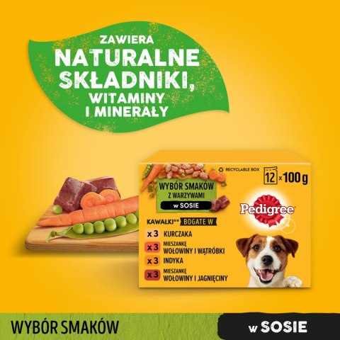 Pedigree Pedigree Mokra Karma Dla Dorosłych Psów W Sosie Z Kurczakiem, Z Wołowiną, Z Indykiem, Z Jagnięciną 12x100g