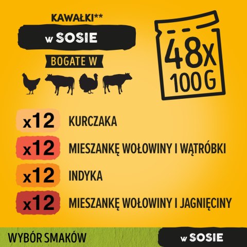 Pedigree Pedigree Mokra Karma Dla Dorosłych Psów W Sosie Z Kurczakiem, Z Wołowiną, Z Indykiem, Z Jagnięciną 12x100g