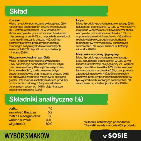 Pedigree Pedigree Mokra Karma Dla Dorosłych Psów W Sosie Z Kurczakiem, Z Wołowiną, Z Indykiem, Z Jagnięciną 12x100g