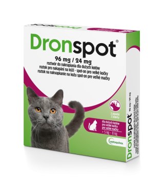 Bayer VETOQUINOL Dronspot krople odrobaczające spot-on dla dużych kotów 5-8 kg (2 x 1,12 ml)