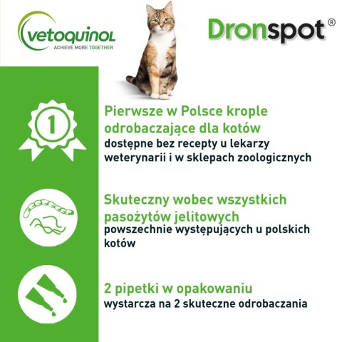 Bayer VETOQUINOL Dronspot krople odrobaczające spot-on dla dużych kotów 5-8 kg (2 x 1,12 ml)