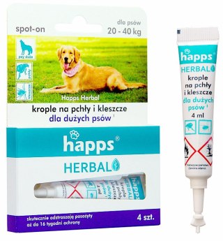 Bros Sp z o.o. Bros Happs Herbal Krople Na Pchły I Kleszcze Dla Dużych Psów 4 Tubki