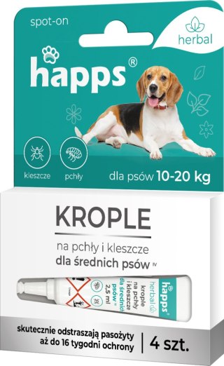 Bros Sp z o.o. Bros Happs Herbal Krople Na Pchły I Kleszcze Dla Średnich Psów 4 Tubki