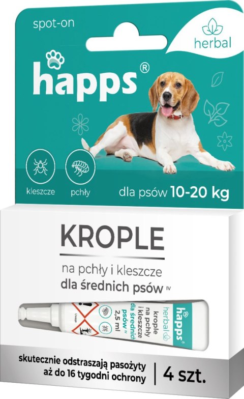 Bros Sp z o.o. Bros Happs Herbal Krople Na Pchły I Kleszcze Dla Średnich Psów 4 Tubki