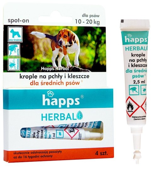 Bros Sp z o.o. Bros Happs Herbal Krople Na Pchły I Kleszcze Dla Średnich Psów 4 Tubki