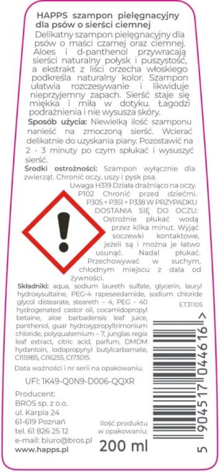 Bros Sp z o.o. Bros Happs Szampon Pielęgnacyjny Dla Psów O Sierści Ciemnej 200ml