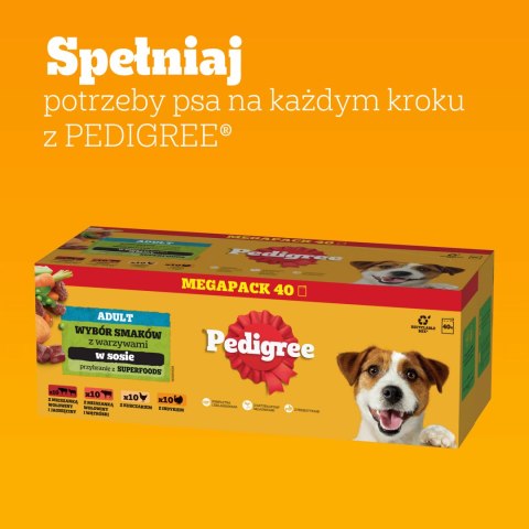 Pedigree Pedigree Mokra Karma Dla Dorosłych Psów Saszetka Mix Smaków (Z Kurczakiem I Warzywami, Z Wołowiną I Warzywami, Z Indykiem I Marc