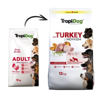 Tropidog Tropidog Premium Adult Medium & Large Breed Indyk Z Ryżem 12kg