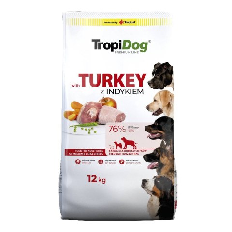 Tropidog Tropidog Premium Adult Medium & Large Breed Indyk Z Ryżem 12kg