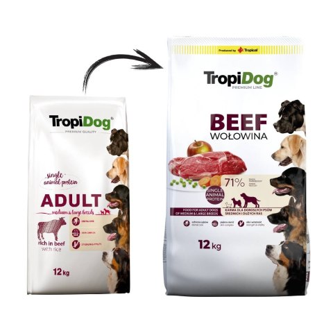 Tropidog Tropidog Premium Adult Medium & Large Breed Wołowina Z Ryżem 12kg