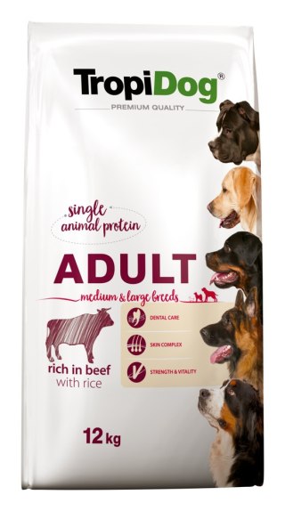 Tropidog Tropidog Premium Adult Medium & Large Breed Wołowina Z Ryżem 12kg