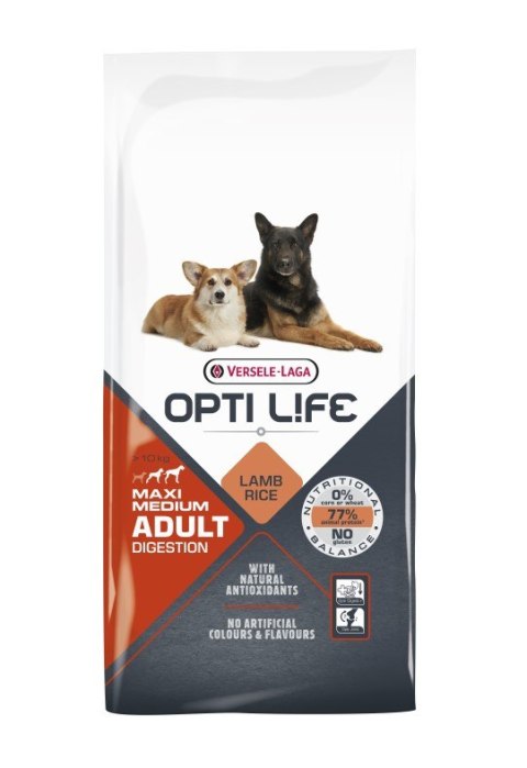 Versele-Laga Versele-Laga Opti Life Adult Digestion Medium&Maxi Jagnięcina Z Ryżem 12,5kg