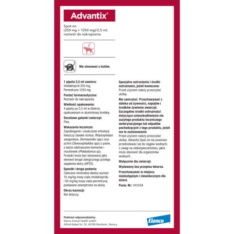 Bayer Bayer Advantix Krople Na Kleszcze I Pchły 4x2,5ml