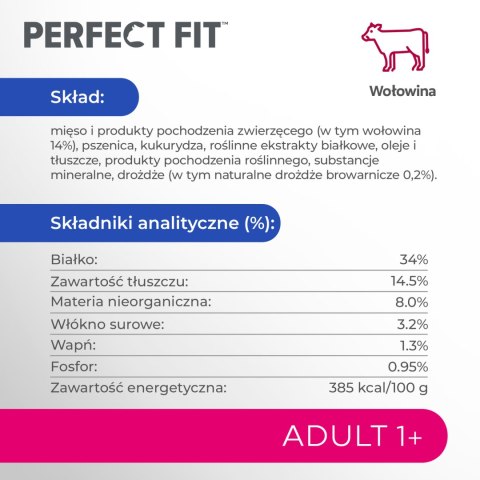 Perfect Fit Perfect Fit™ - sucha karma pełnoporcjowa dla dorosłych kotów, bogata w wołowinę 7kg