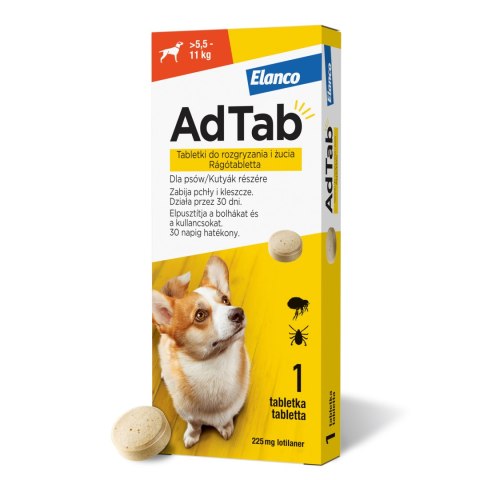 Elanco Elanco AdTab 225mg Tabletka Na Pchły I Kleszcze Dla Psów 5,5-11kg