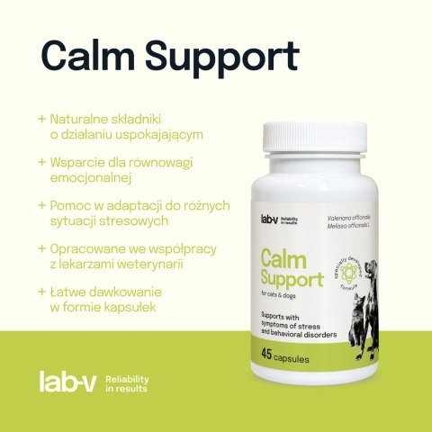Lab-v Calm Support Wspomaganie Przy Objawach Stresu I Zaburzeniach Behawioralnych 45 Kapsułek