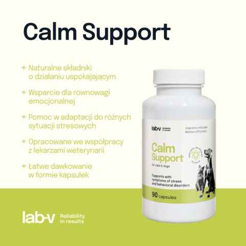 LAB-V Lab-v Calm Support Wspomaganie Przy Objawach Stresu I Zaburzeniach Behawioralnych 90 Kapsułek
