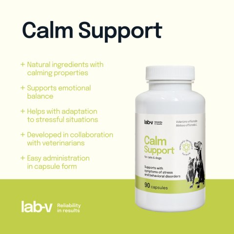 LAB-V Lab-v Calm Support Wspomaganie Przy Objawach Stresu I Zaburzeniach Behawioralnych 90 Kapsułek