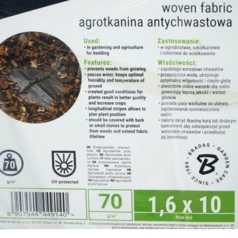 Bradas Agrotkanina PP czarna UV 70g 3,2 x 10 m
