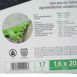 Bradas Agrowłóknina wiosenna 17g biała, 1,6 x 20m
