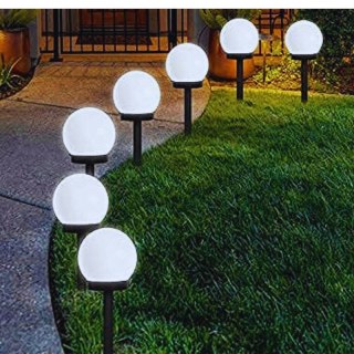 VERK GROUP 4x lampa solarna ogrodowa kula biała wbijana 10 cm