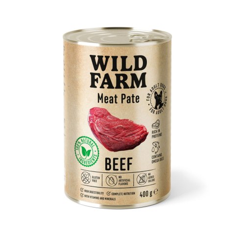 WILD FARM Pate Beef 400g - Bezglutenowa Karma Dla Psa z Wołowiną