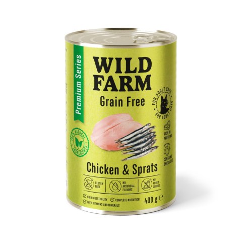 WILD FARM Premium Grain Free Chicken and Sprats 400g - bezzbożowa karma dla kota