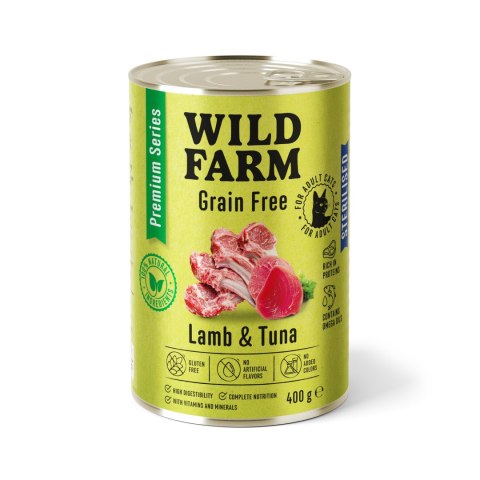 Wild Farm Premium Grain Free Mokra Karma Dla Kota Sterylizowanego Jagnięcina I Tuńczyk 400g