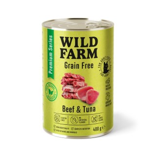 Wild Farm Premium Mokra Karma Dla Dorosłych Kotów Wołowina I Tuńczyk 400g