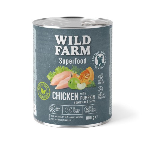Wild Farm Superfood Kurczak - mokra karma z dynią i jabłkiem 800g