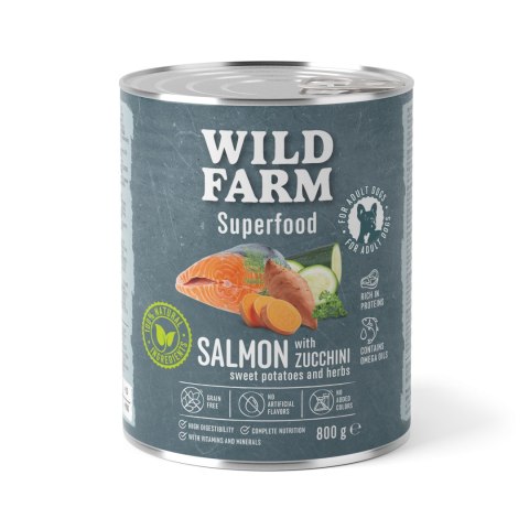 Wild Farm Superfood Łosoś - mokra karma z cukinią i batatami 800g